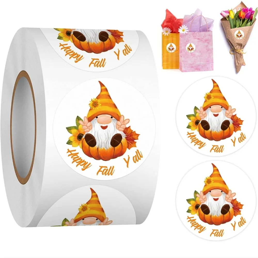 50 ct HAPPY FALL Y'ALL Label Stickers Roll, 1.5 inch Thanksgiving Autumn